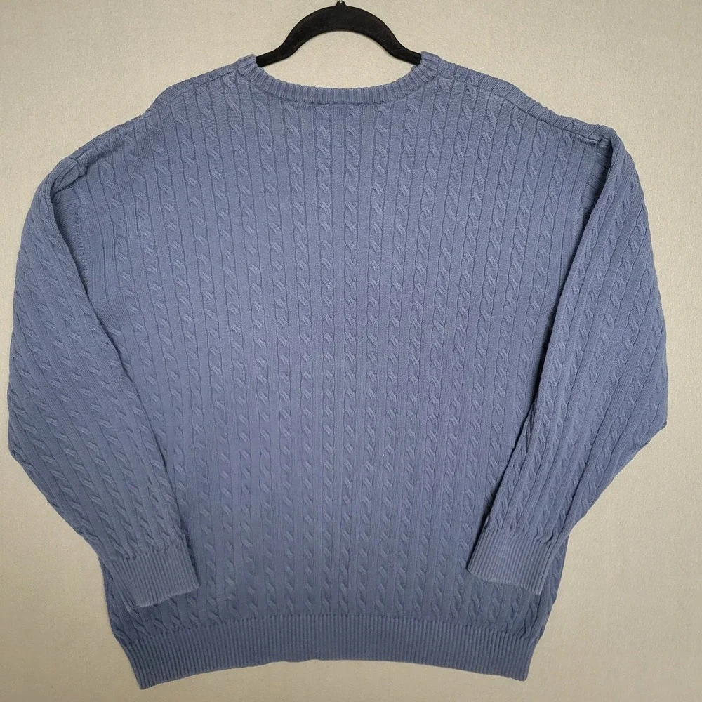Lacoste Mens Blue‎ Cable Knit Crew Neck Sweater Sz 9 4XL Embroidered Logo Cotton